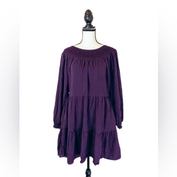 Old Navy Women's Purple Boho Chic Tiered Smocked Swing Cotton Dress Size Small - Picture 2 of 6